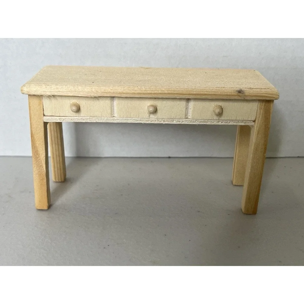 Doll House Miniature Furniture Wood Desk & Oval table Unfinished‎